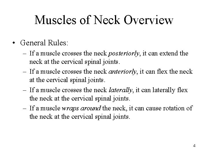 Muscles of Neck Overview • General Rules: – If a muscle crosses the neck