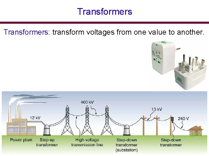 Transformers: transform voltages from one value to another. 