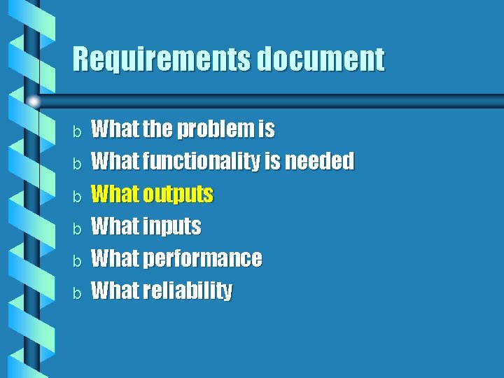 Requirements document b b b What the problem is What functionality is needed What Requirements document b b b What the problem is What functionality is needed What
