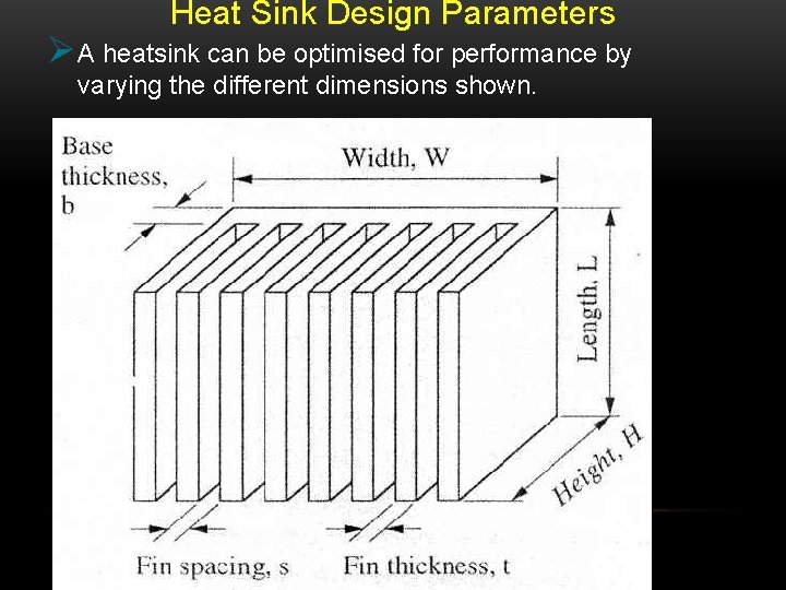 Heat Sink Design Parameters ØA heatsink can be optimised for performance by varying the