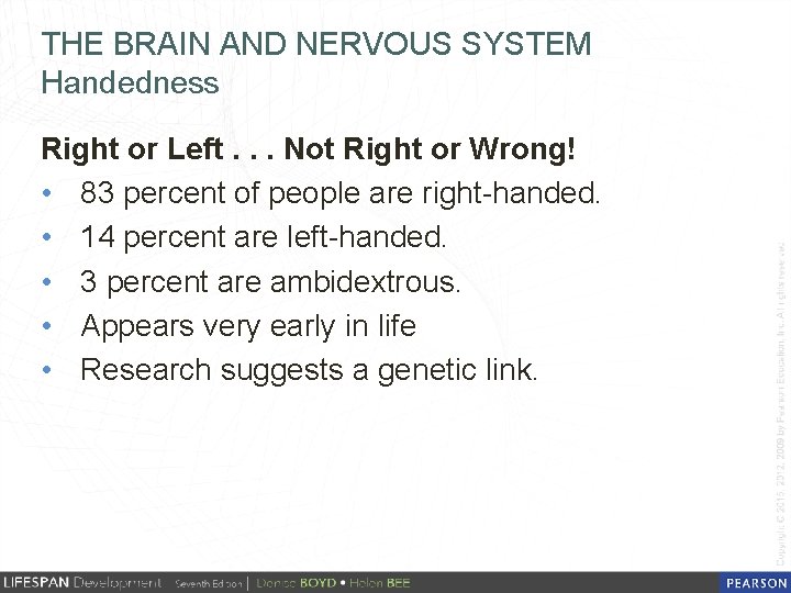 THE BRAIN AND NERVOUS SYSTEM Handedness Right or Left. . . Not Right or