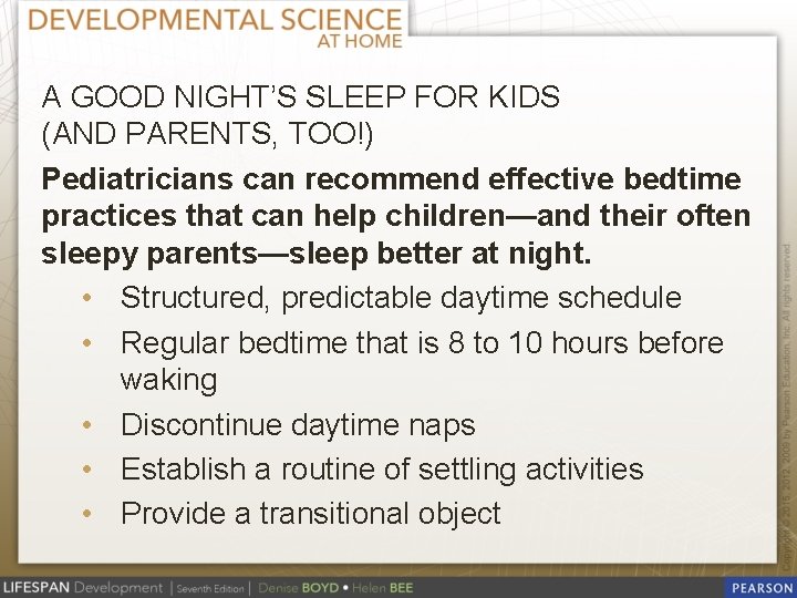 A GOOD NIGHT’S SLEEP FOR KIDS (AND PARENTS, TOO!) Pediatricians can recommend effective bedtime