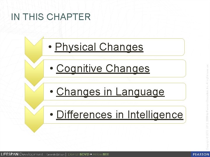 IN THIS CHAPTER • Physical Changes • Cognitive Changes • Changes in Language •