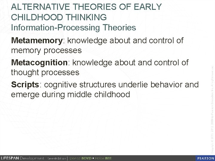 ALTERNATIVE THEORIES OF EARLY CHILDHOOD THINKING Information-Processing Theories Metamemory: knowledge about and control of