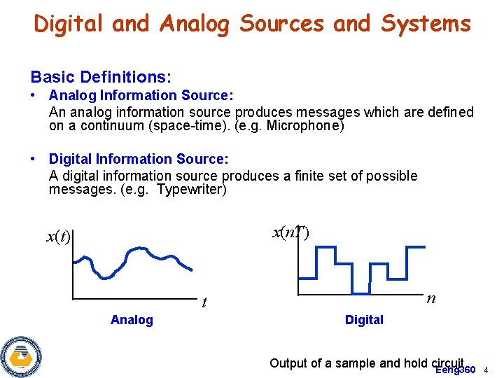 Digital and Analog Sources and Systems Basic Definitions: • Analog Information Source: An analog