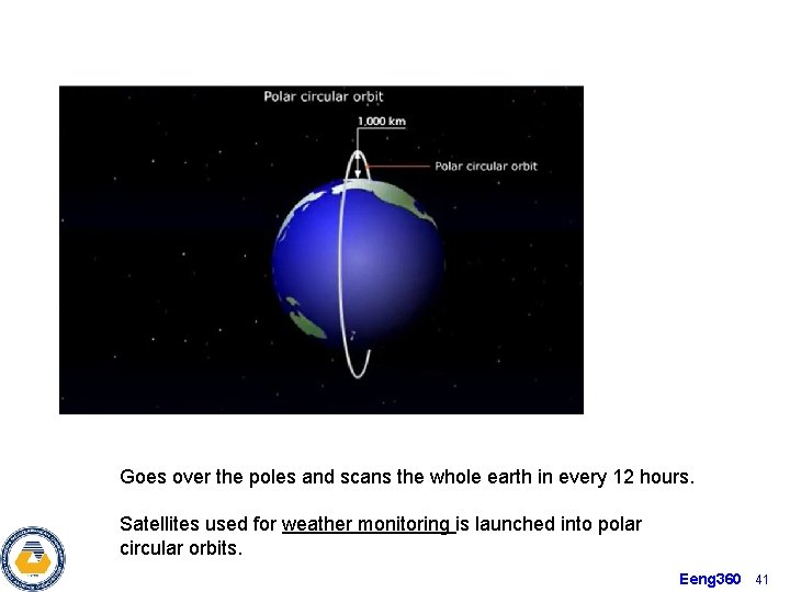 Goes over the poles and scans the whole earth in every 12 hours. Satellites