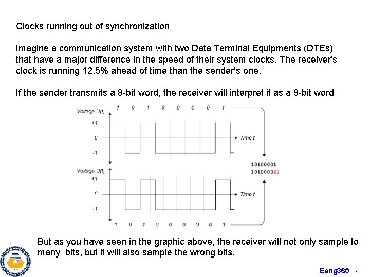 Clocks running out of synchronization Imagine a communication system with two Data Terminal Equipments