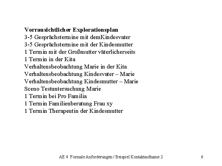 Vorrausichtlicher Explorationsplan 3 -5 Gesprächstermine mit dem. Kindesvater 3 -5 Gesprächstermine mit der Kindesmutter