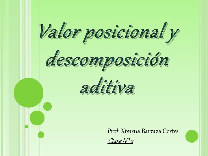 Valor posicional y descomposición aditiva Prof. Ximena Barraza Cortes Clase N° 2 