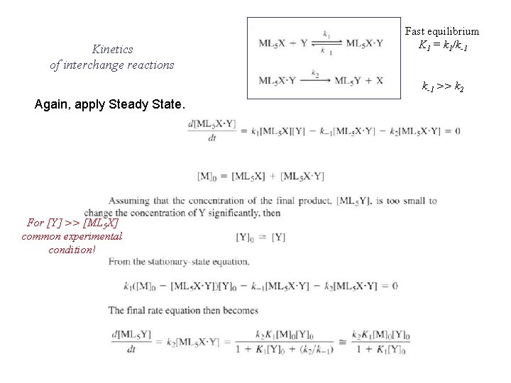 Kinetics of interchange reactions Fast equilibrium K 1 = k 1/k-1 >> k 2 Kinetics of interchange reactions Fast equilibrium K 1 = k 1/k-1 >> k 2