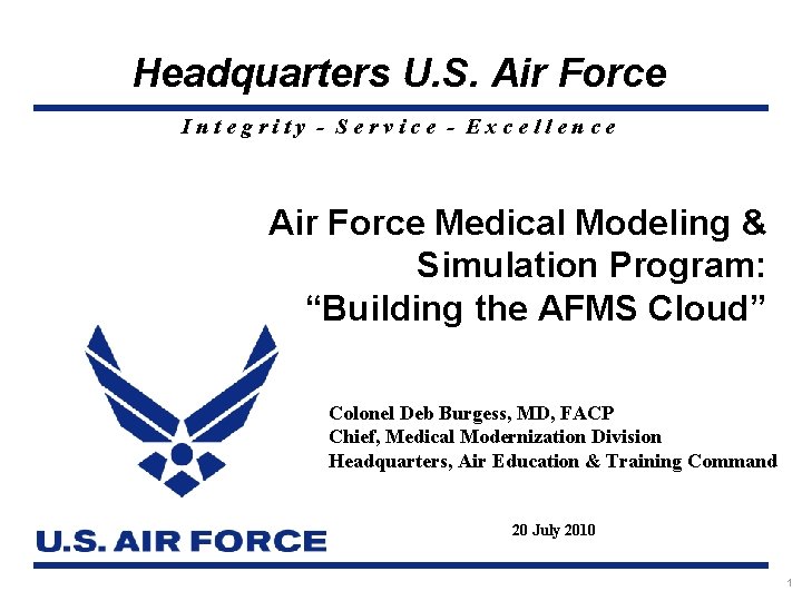 Headquarters U. S. Air Force Integrity - Service - Excellence Air Force Medical Modeling