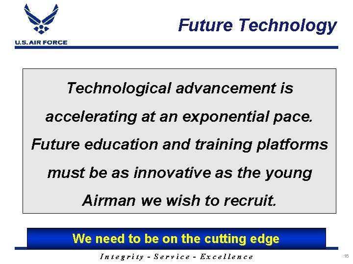 Future Technology Technological advancement is accelerating at an exponential pace. Future education and training