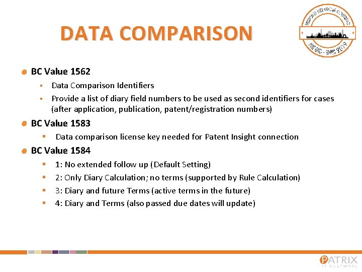 DATA COMPARISON BC Value 1562 § § Data Comparison Identifiers Provide a list of