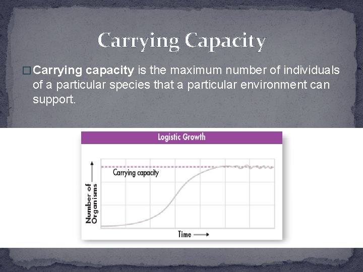 Carrying Capacity � Carrying capacity is the maximum number of individuals of a particular