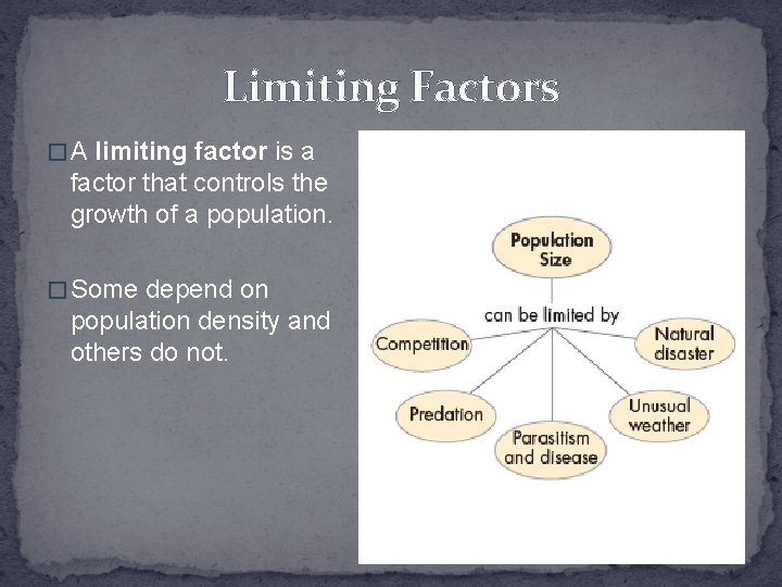 Limiting Factors � A limiting factor is a factor that controls the growth of