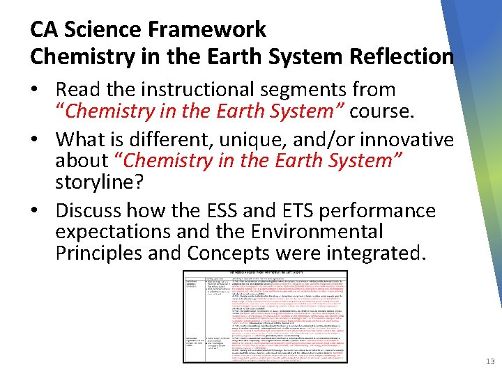 CA Science Framework Chemistry in the Earth System Reflection • Read the instructional segments