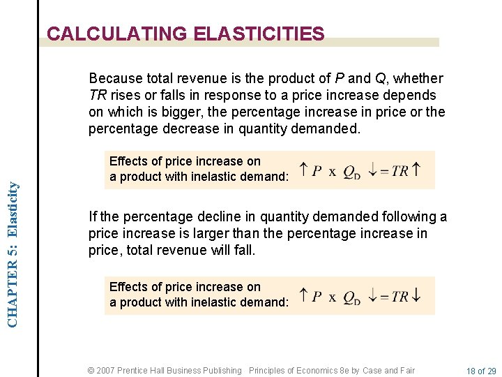 CALCULATING ELASTICITIES CHAPTER 5: Elasticity Because total revenue is the product of P and