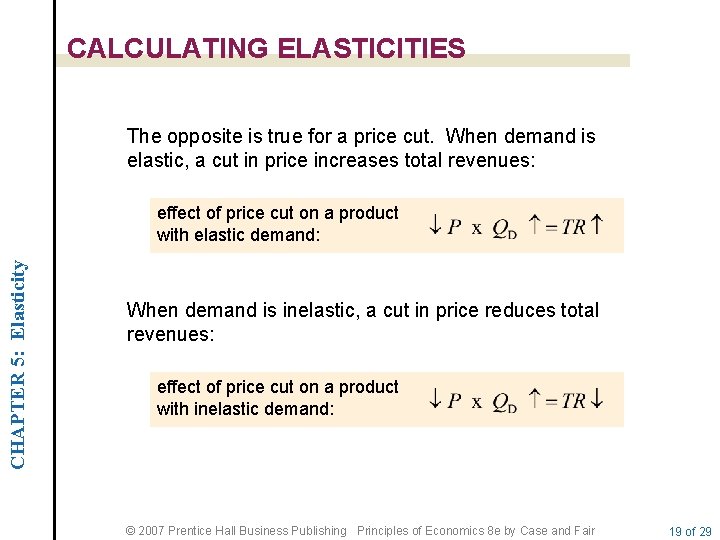 CALCULATING ELASTICITIES The opposite is true for a price cut. When demand is elastic,