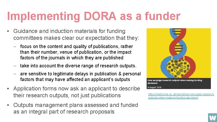 Implementing DORA as a funder • Guidance and induction materials for funding committees makes