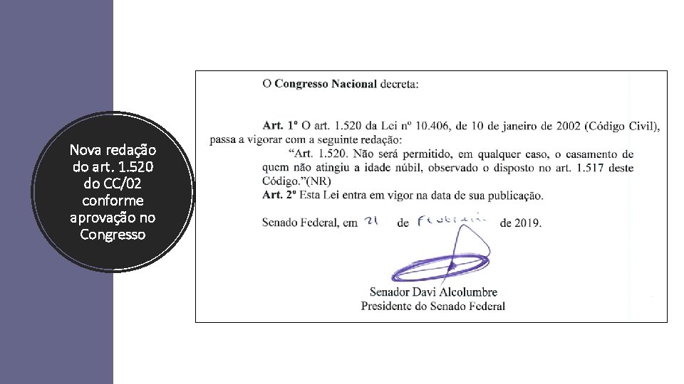 Nova redação do art. 1. 520 do CC/02 conforme aprovação no Congresso 