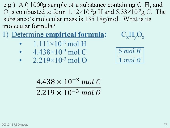 e. g. ) A 0. 1000 g sample of a substance containing C, H,