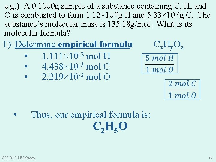 e. g. ) A 0. 1000 g sample of a substance containing C, H,