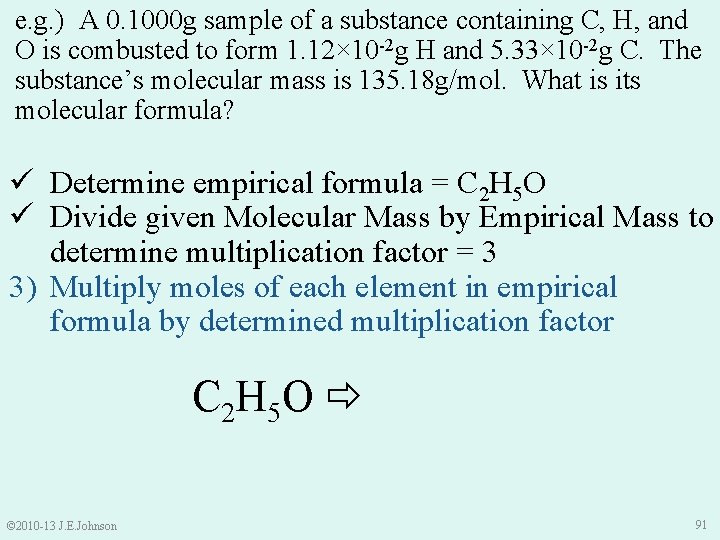 e. g. ) A 0. 1000 g sample of a substance containing C, H,