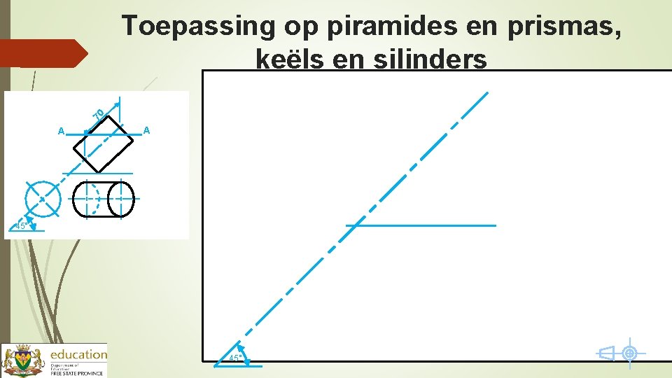 Toepassing op piramides en prismas, keëls en silinders 70 A A 45° 
