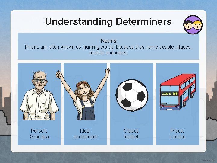 Understanding Determiners Nouns are often known as ‘naming words’ because they name people, places,