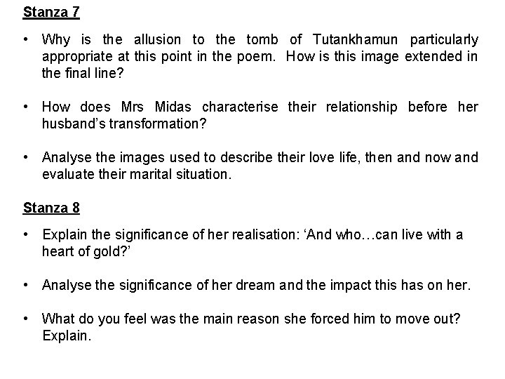 Stanza 7 • Why is the allusion to the tomb of Tutankhamun particularly appropriate
