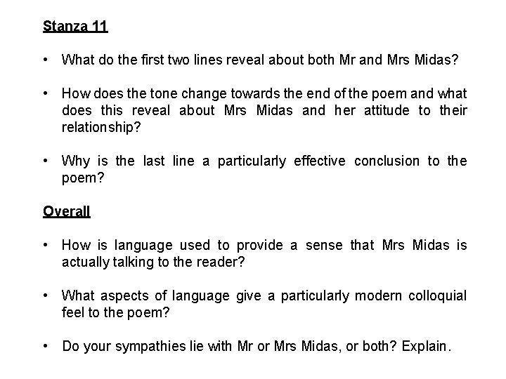 Stanza 11 • What do the first two lines reveal about both Mr and