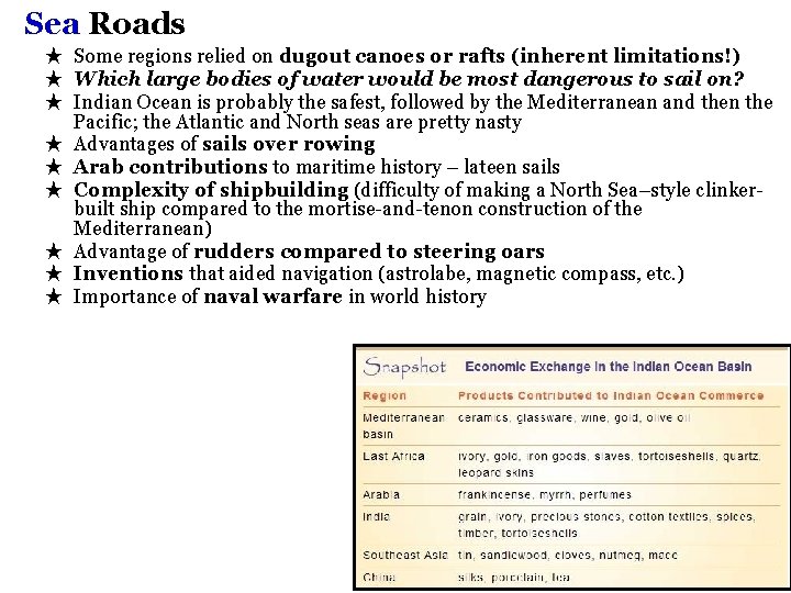 Sea Roads ★ Some regions relied on dugout canoes or rafts (inherent limitations!) ★ Sea Roads ★ Some regions relied on dugout canoes or rafts (inherent limitations!) ★