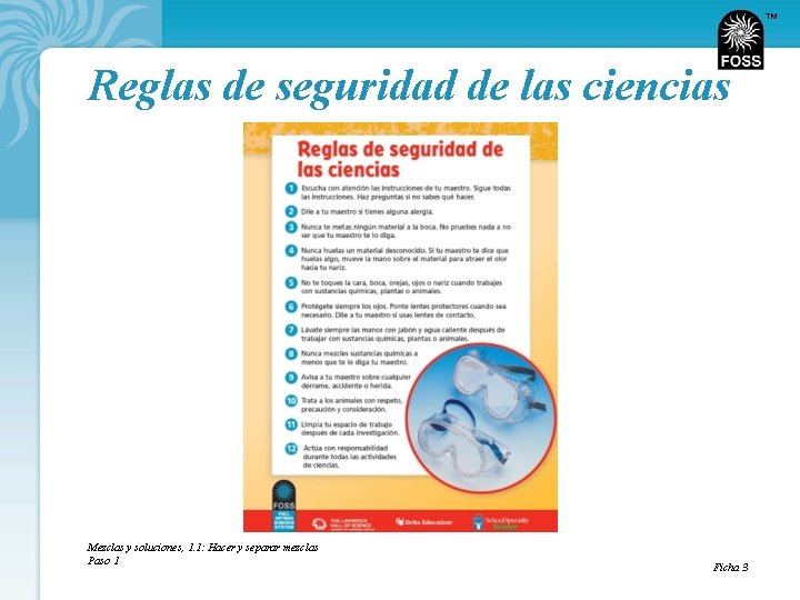 TM Reglas de seguridad de las ciencias Mezclas y soluciones, 1. 1: Hacer y