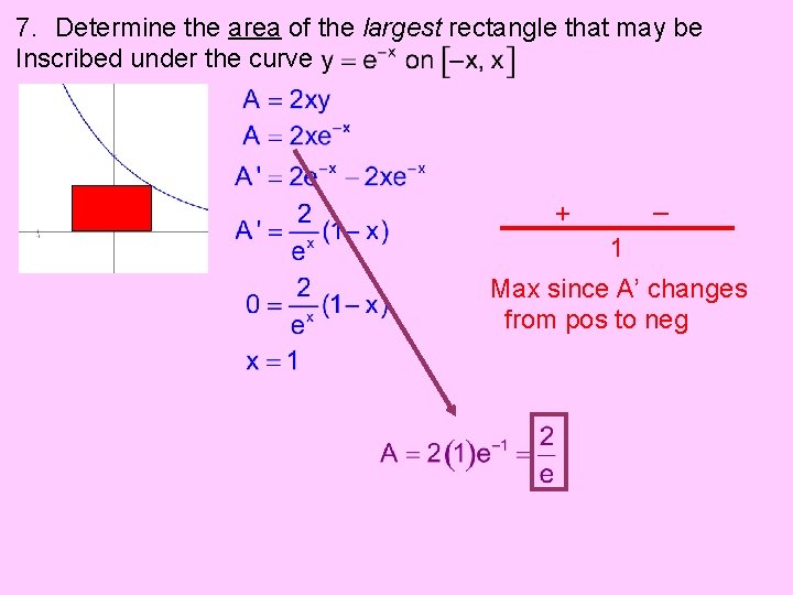 7. Determine the area of the largest rectangle that may be Inscribed under the