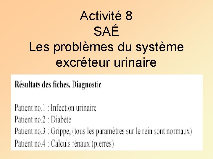 Activité 8 SAÉ Les problèmes du système excréteur urinaire 