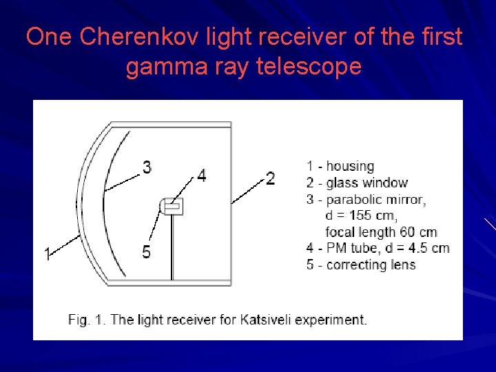 One Cherenkov light receiver of the first gamma ray telescope 