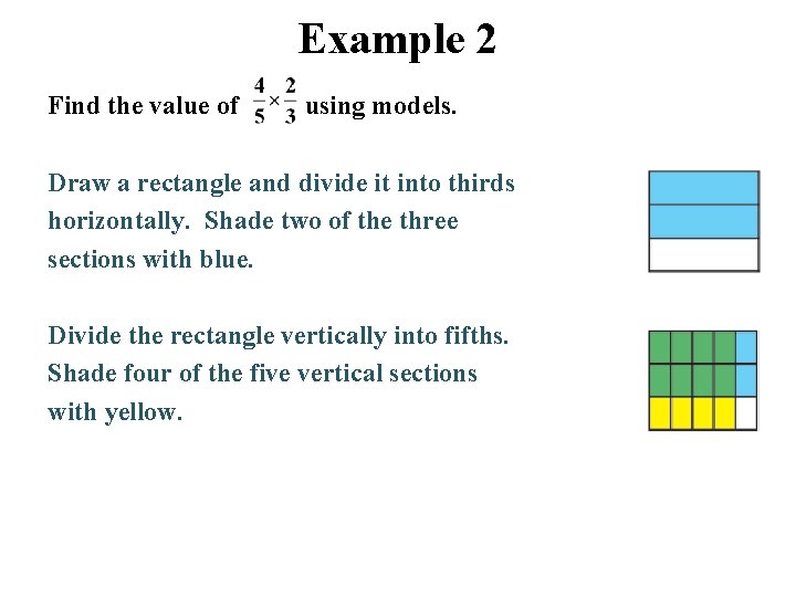 Example 2 Find the value of using models. Draw a rectangle and divide it