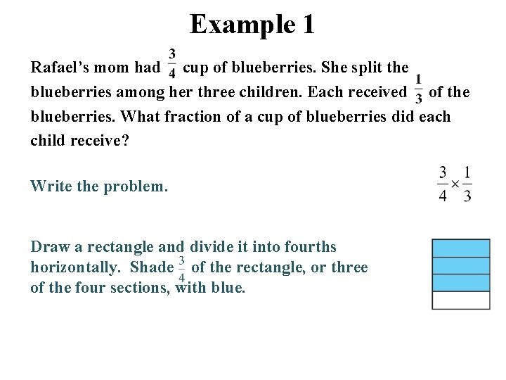 Example 1 Rafael’s mom had cup of blueberries. She split the blueberries among her