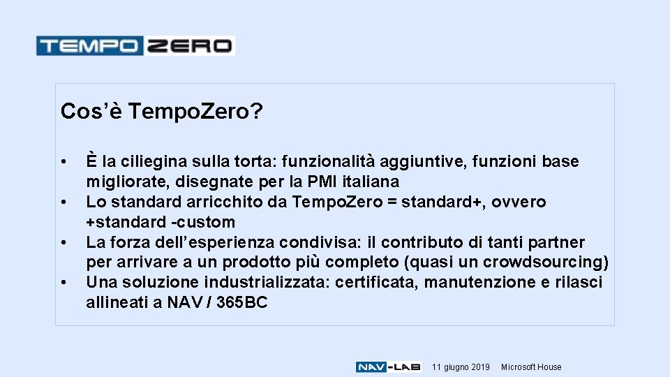 Cos’è Tempo. Zero? • • È la ciliegina sulla torta: funzionalità aggiuntive, funzioni base