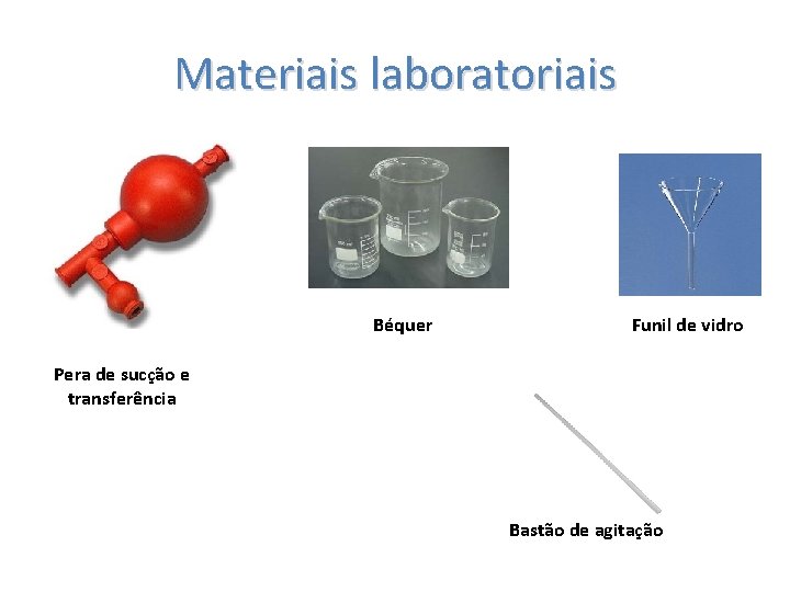 Materiais laboratoriais Béquer Funil de vidro Pera de sucção e transferência Bastão de agitação