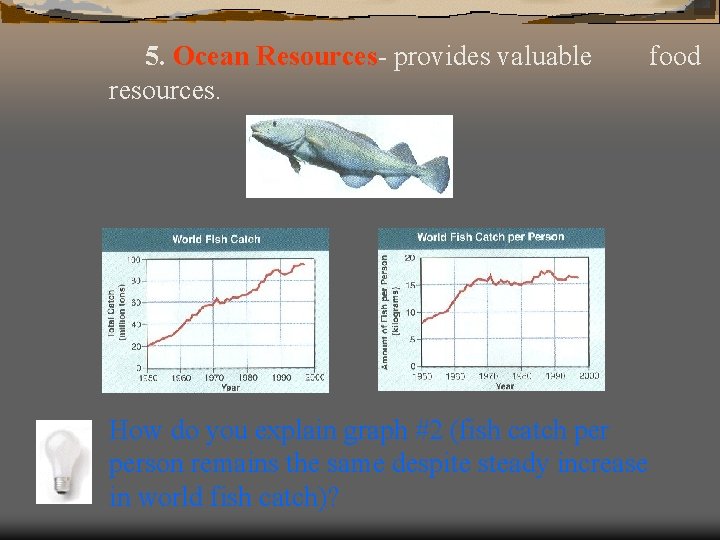 5. Ocean Resources- provides valuable resources. How do you explain graph #2 (fish catch