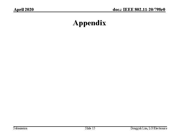 April 2020 doc. : IEEE 802. 11 -20/798 r 0 Appendix Submission Slide 15