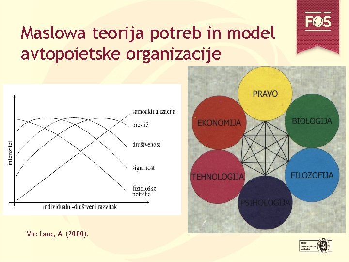 Maslowa teorija potreb in model avtopoietske organizacije Vir: Lauc, A. (2000). 