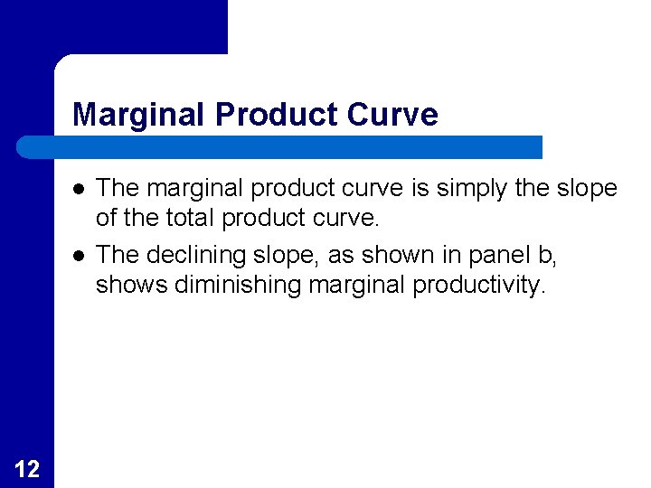Marginal Product Curve l l 12 The marginal product curve is simply the slope