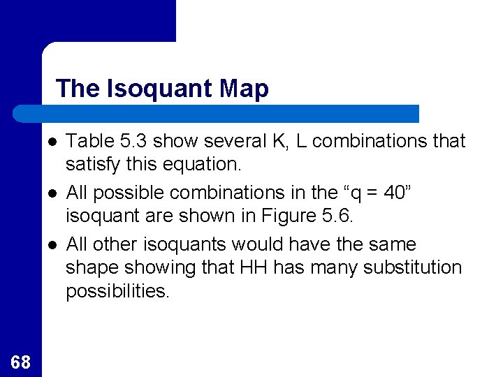 The Isoquant Map l l l 68 Table 5. 3 show several K, L