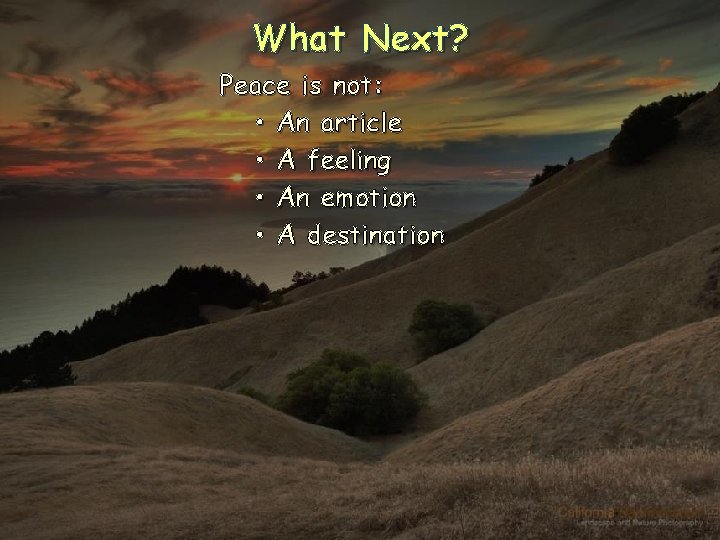 What Next? Peace is not: • An article • A feeling • An emotion