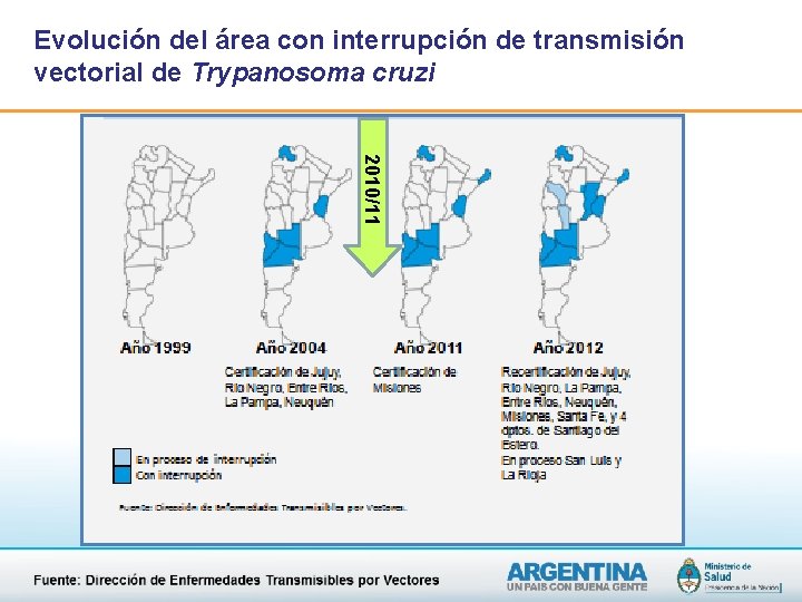 Evolución del área con interrupción de transmisión vectorial de Trypanosoma cruzi 2010/11 Evolución del área con interrupción de transmisión vectorial de Trypanosoma cruzi 2010/11