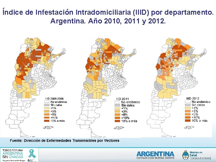Índice de Infestación Intradomiciliaria (IIID) por departamento. Argentina. Año 2010, 2011 y 2012. Índice de Infestación Intradomiciliaria (IIID) por departamento. Argentina. Año 2010, 2011 y 2012.