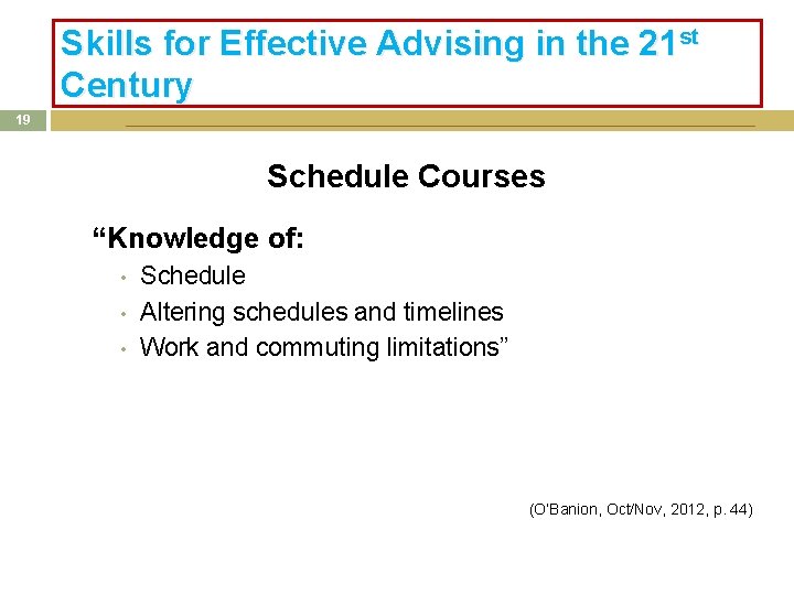 Skills for Effective Advising in the 21 st Century 19 Schedule Courses “Knowledge of: Skills for Effective Advising in the 21 st Century 19 Schedule Courses “Knowledge of: