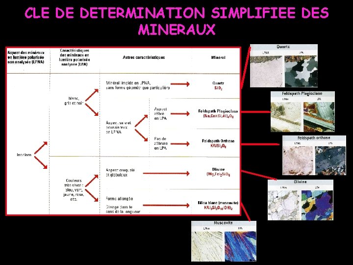 CLE DE DETERMINATION SIMPLIFIEE DES MINERAUX 